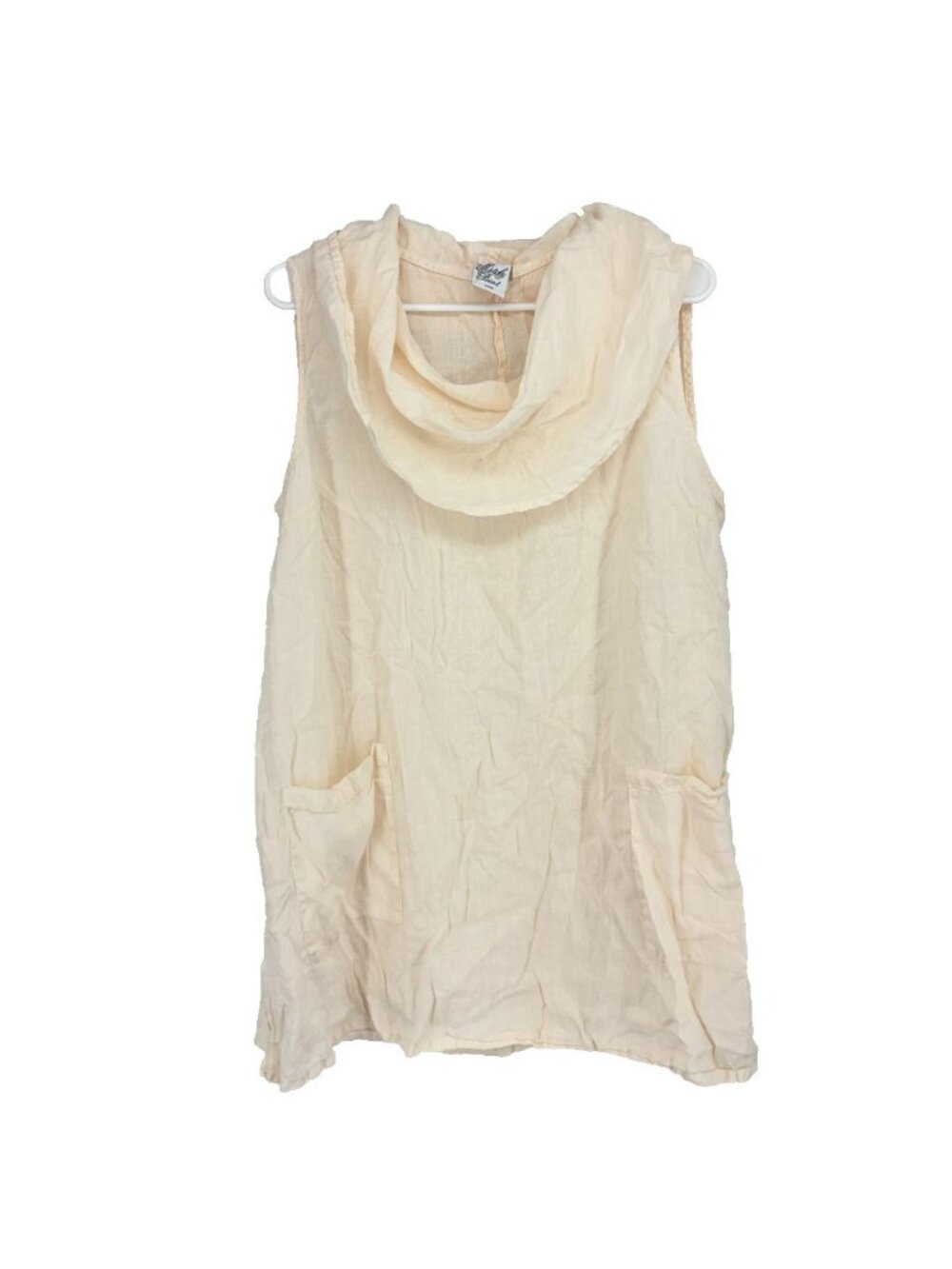 Match Point Women XL Linen Tunic Top Cowl Neck Ivory Sleeveless Front Pockets